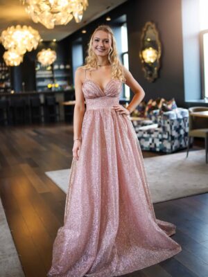 JULIETTE Robe longue à paillettes vieux rose TONIC