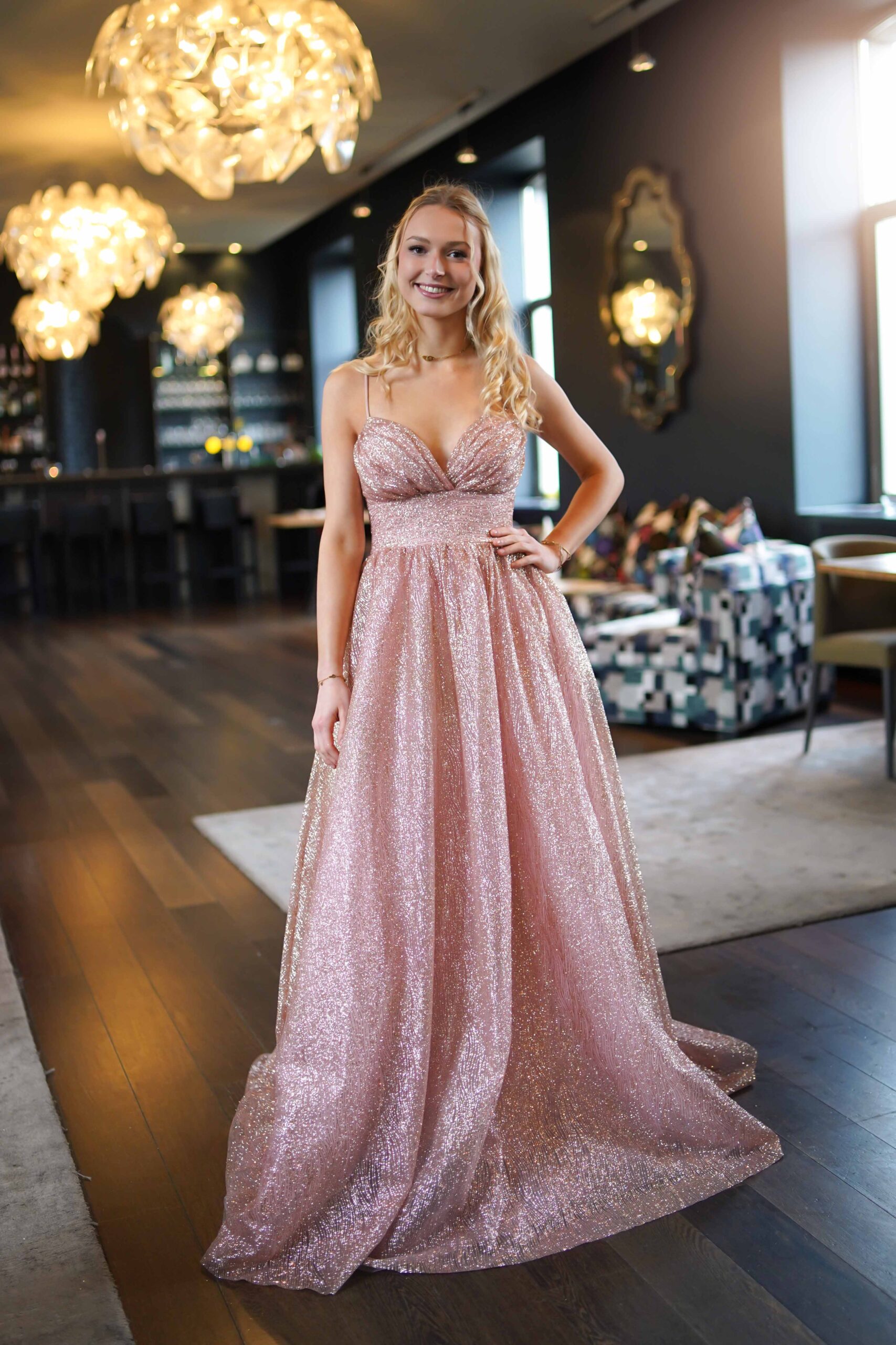 JULIETTE Robe longue à paillettes vieux rose TONIC